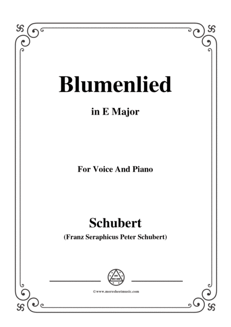 Schubert Blumenlied In E Major D 431 For Voice And Piano Sheet Music