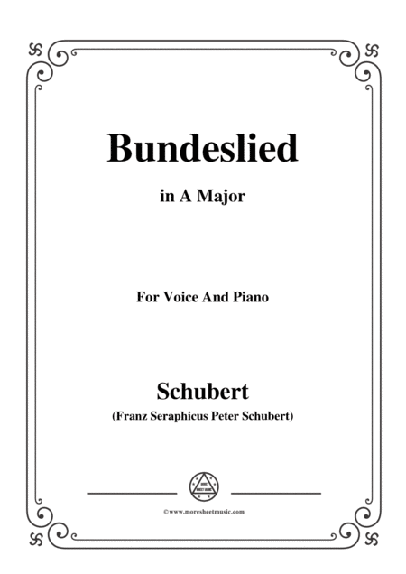 Schubert Bundeslied In A Major For Voice Piano Sheet Music