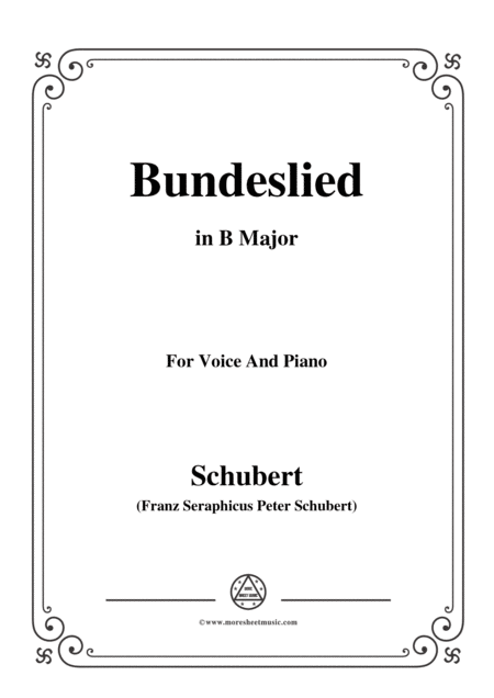 Schubert Bundeslied In B Major For Voice Piano Sheet Music