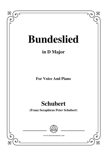 Schubert Bundeslied In D Major For Voice Piano Sheet Music