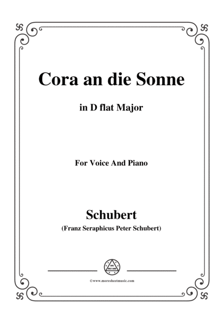 Schubert Cora An Die Sonne In D Flat Major For Voice Piano Sheet Music