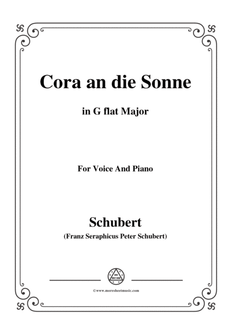 Schubert Cora An Die Sonne In G Flat Major For Voice Piano Sheet Music