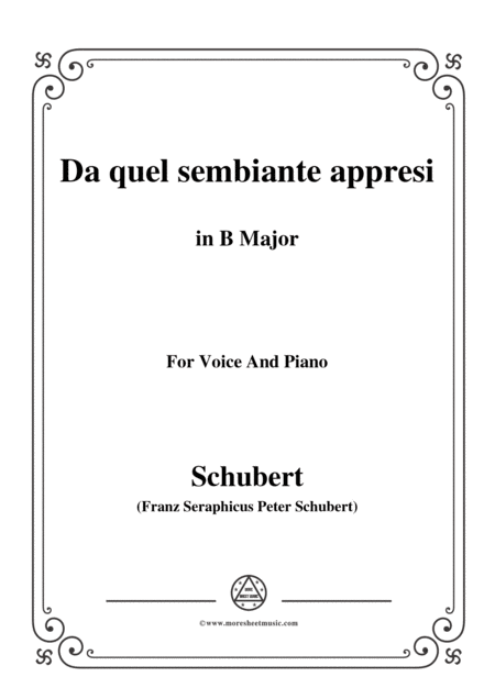 Free Sheet Music Schubert Da Quel Sembiante Appresi In B Major For Voice And Piano