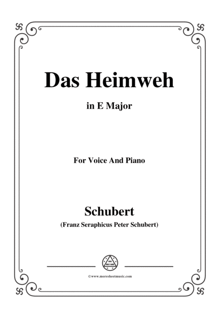 Schubert Das Heimweh In E Major For Voice Piano Sheet Music