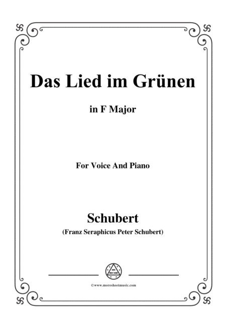 Schubert Das Lied Im Grnen Op 115 No 1 In F Major For Voice Piano Sheet Music