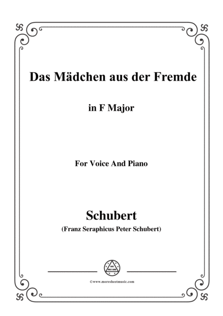 Free Sheet Music Schubert Das Mdchen Aus Der Fremde In F Major For Voice Piano