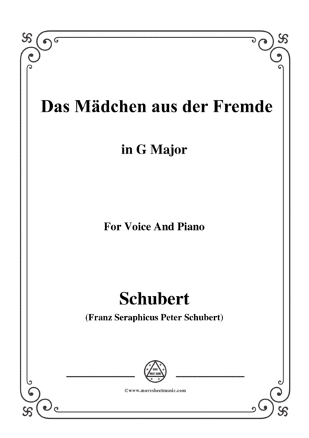 Schubert Das Mdchen Aus Der Fremde In G Major For Voice Piano Sheet Music