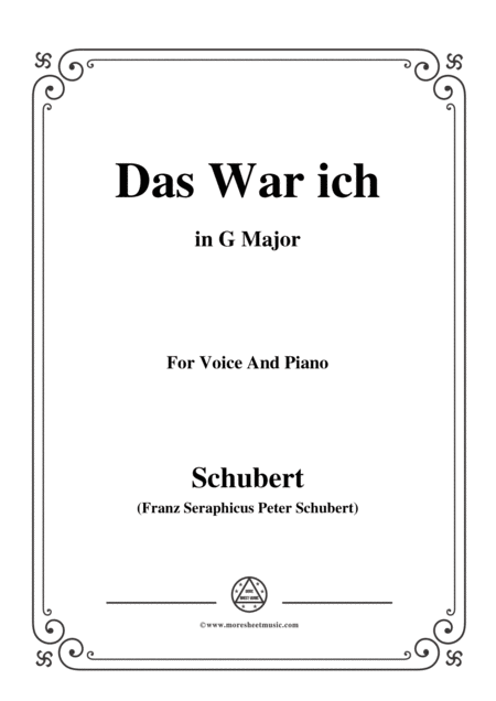 Schubert Das War Ich In G Major For Voice Piano Sheet Music