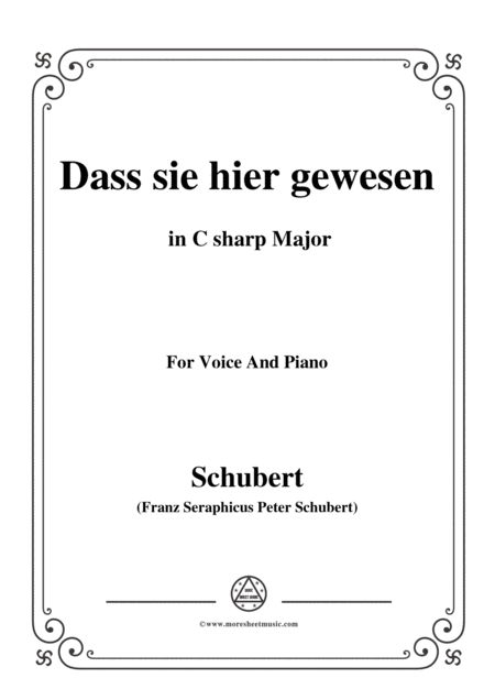 Schubert Dass Sei Hier Gewesen In C Sharp Major Op 59 No 2 For Voice And Piano Sheet Music