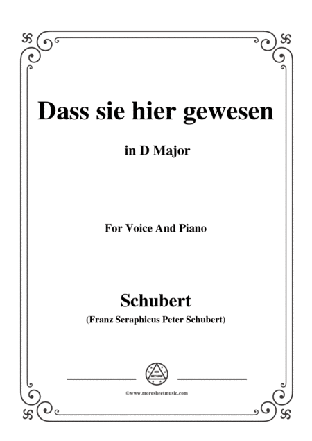 Schubert Dass Sei Hier Gewesen In D Major Op 59 No 2 For Voice And Piano Sheet Music