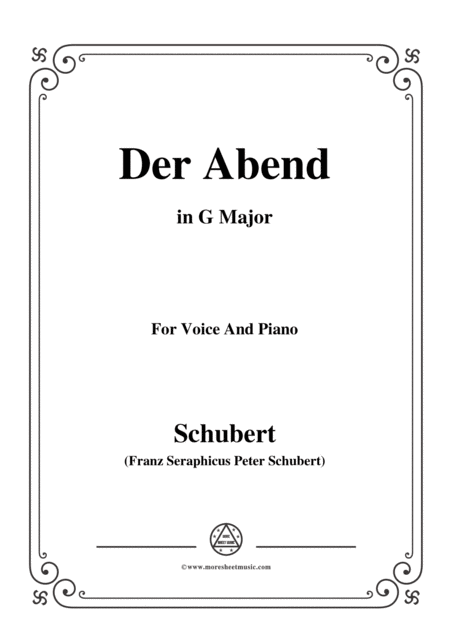 Schubert Der Abend In G Major Op 118 No 2 For Voice And Piano Sheet Music