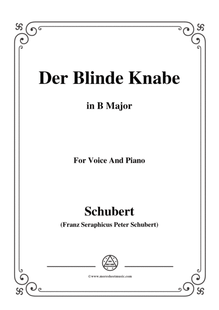 Schubert Der Blinde Knabe Op 101 In B Major For Voice Piano Sheet Music