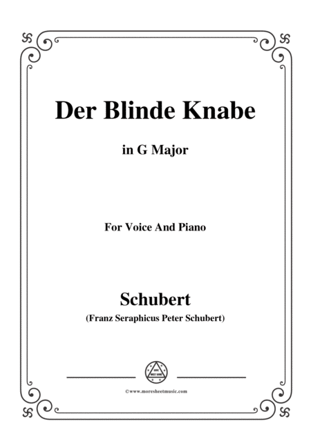 Schubert Der Blinde Knabe Op 101 In G Major For Voice Piano Sheet Music