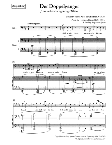 Free Sheet Music Schubert Der Doppelganger Original Key B Minor