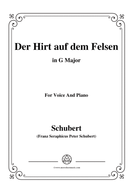 Schubert Der Hirt Auf Dem Felsen Op 129 In G Major For Voice Piano Sheet Music