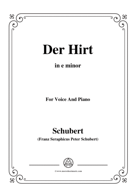 Schubert Der Hirt In E Minor D 490 For Voice And Piano Sheet Music