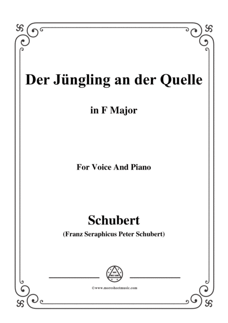 Schubert Der Jngling An Der Quelle In F Major For Voice Piano Sheet Music