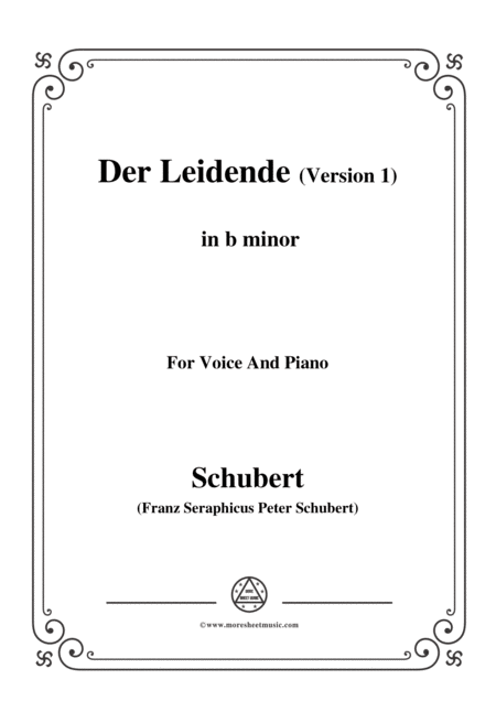 Schubert Der Leidende The Sufferer Version 1 D 432 In B Minor For Voice Piano Sheet Music