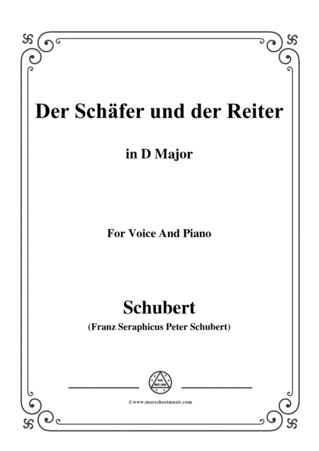 Schubert Der Schfer Und Der Reiter In D Major Op 13 No 1 For Voice And Piano Sheet Music