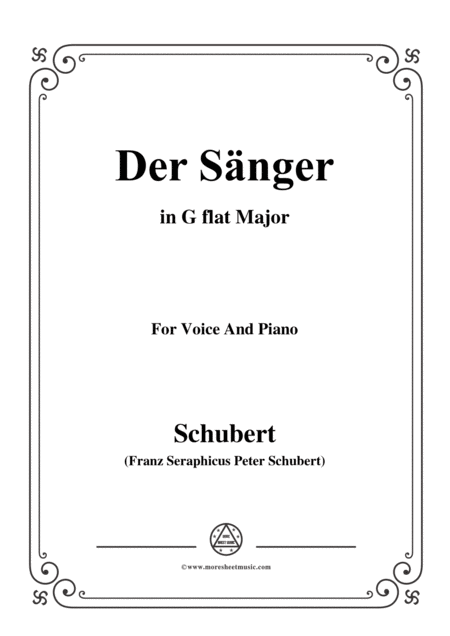 Schubert Der Snger Op 117 In G Flat Major For Voice Piano Sheet Music