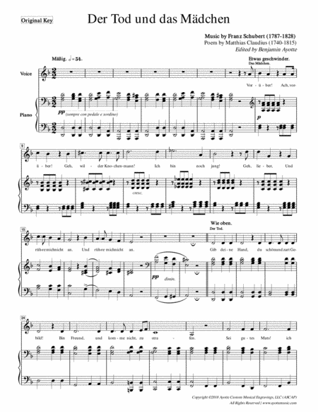 Schubert Der Tod Und Das Madchen Low Voice In D Minor Sheet Music