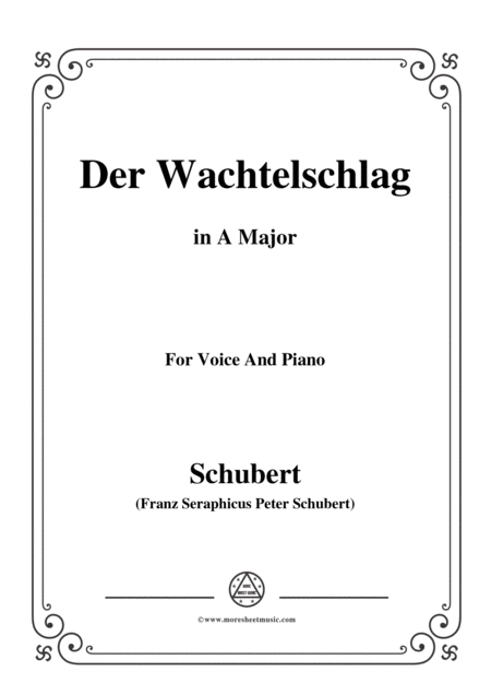 Free Sheet Music Schubert Der Wachtelschlag Op 68 In A Major For Voice Piano