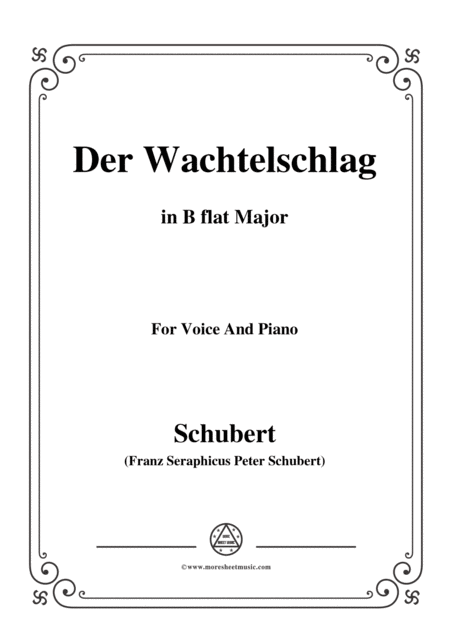 Free Sheet Music Schubert Der Wachtelschlag Op 68 In B Flat Major For Voice Piano