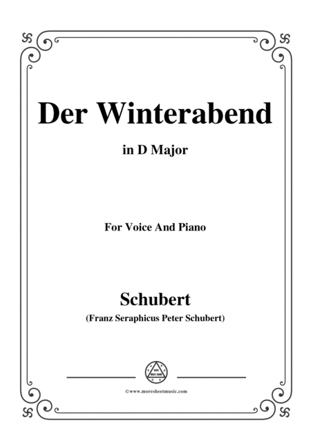 Free Sheet Music Schubert Der Winterabend In D Major D 938 For Voice And Piano