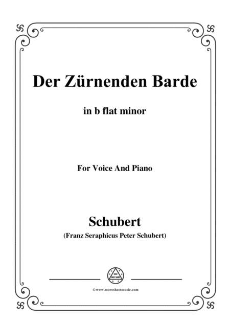 Schubert Der Zrnenden Barde In B Flat Minor For Voice Piano Sheet Music