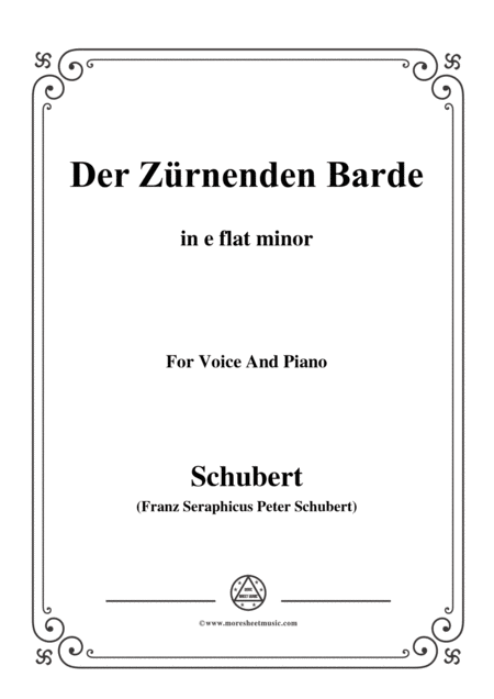 Schubert Der Zrnenden Barde In E Flat Minor For Voice Piano Sheet Music