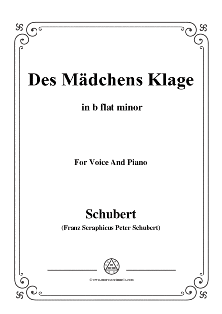 Schubert Des Mdchens Klage In B Flat Minor Op 8 No 3 For Voice And Piano Sheet Music