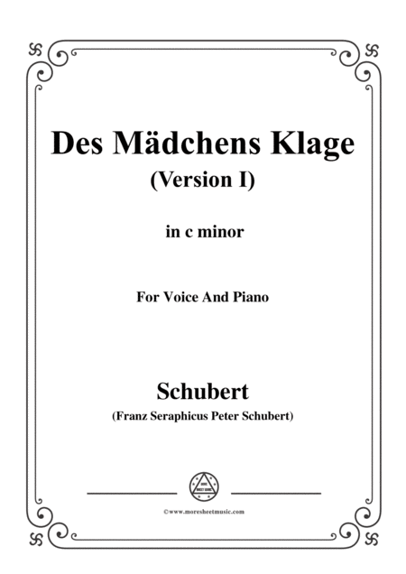 Schubert Des Mdchens Klage Version I In C Minor D 6 For Voice And Piano Sheet Music