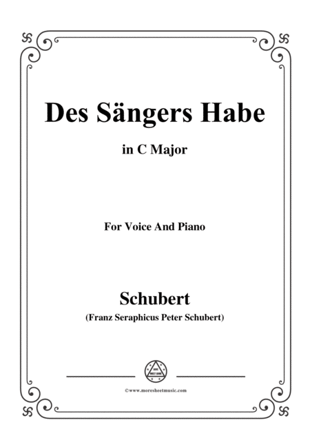 Schubert Des Sngers Habe In C Major For Voice Piano Sheet Music