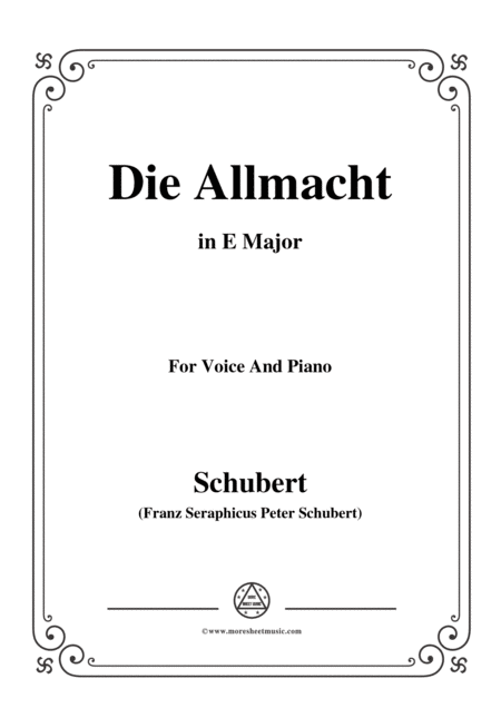 Schubert Die Allmacht Op 79 No 2 In E Major For Voice Piano Sheet Music