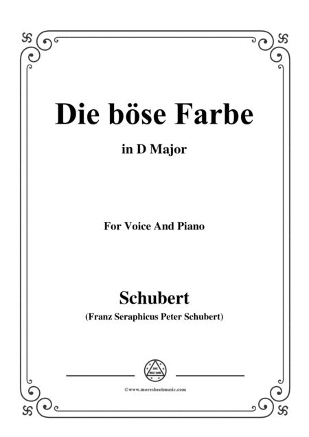 Schubert Die Bse Farbe From Die Schne Mllerin Op 25 No 17 In D Major For Voice Piano Sheet Music