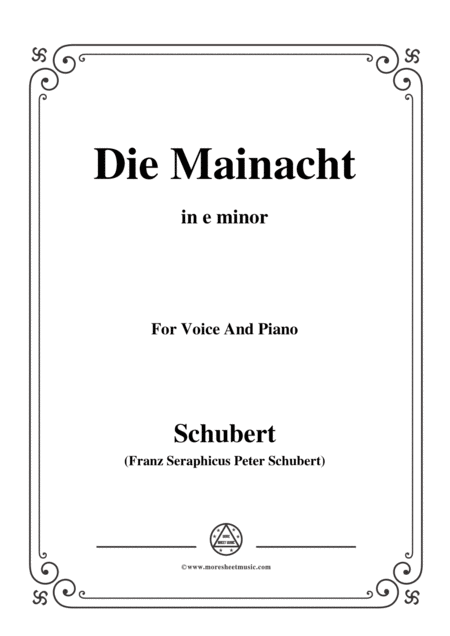 Schubert Die Mainacht In E Minor For Voice Piano Sheet Music