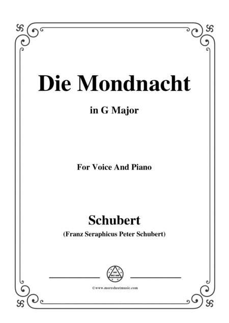 Schubert Die Mondnacht In G Major For Voice Piano Sheet Music