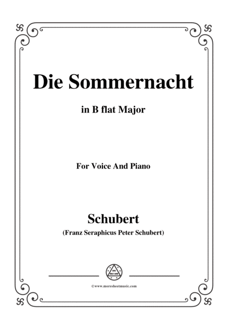 Schubert Die Sommernacht In B Flat Major For Voice Piano Sheet Music