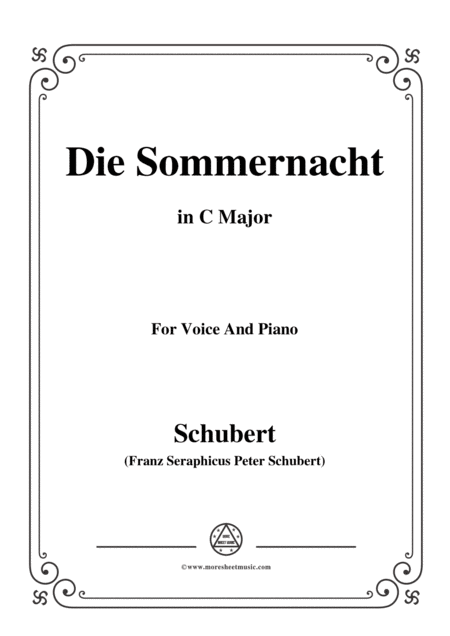 Schubert Die Sommernacht In C Major For Voice Piano Sheet Music