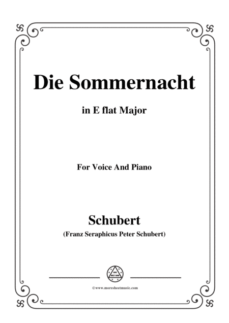 Schubert Die Sommernacht In E Flat Major For Voice Piano Sheet Music