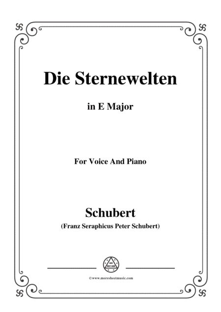 Schubert Die Sternenwelten In E Major For Voice Piano Sheet Music