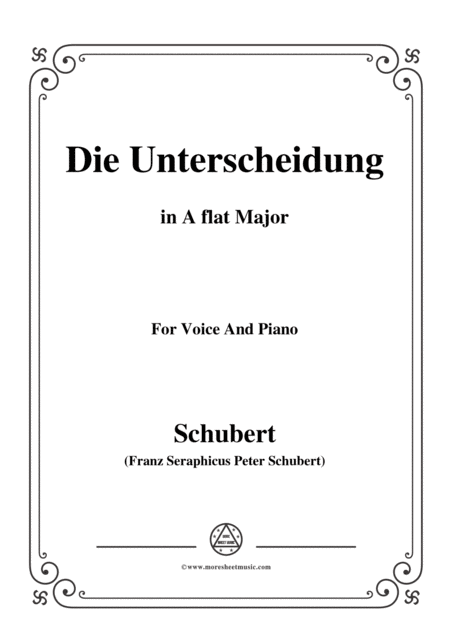 Schubert Die Unterscheidung Op 95 No 1 In A Flat Major For Voice And Piano Sheet Music