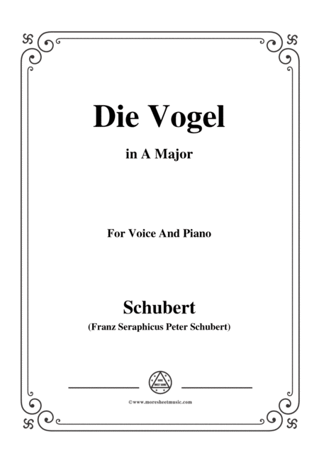 Schubert Die Vogel Op 172 No 6 In A Major For Voice Piano Sheet Music