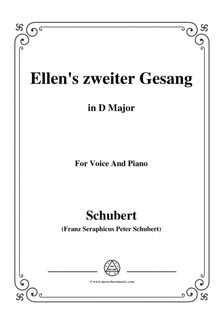 Schubert Ellens Gesang Ii Op 52 No 2 In D Major For Voice Piano Sheet Music