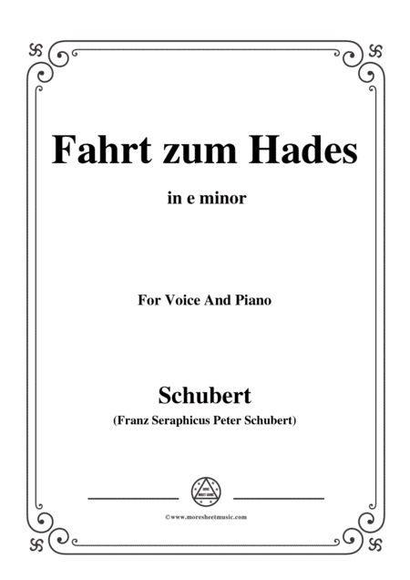 Schubert Fahrt Zum Hades In E Minor D 526 For Voice And Piano Sheet Music