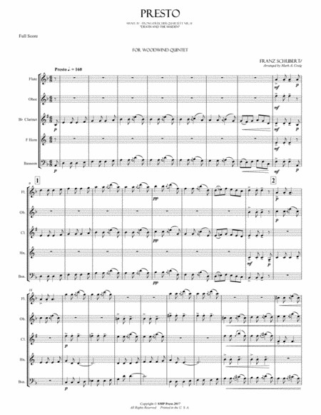 Schubert Finale Presto From String Quartet No 14 Death The Maiden Sheet Music