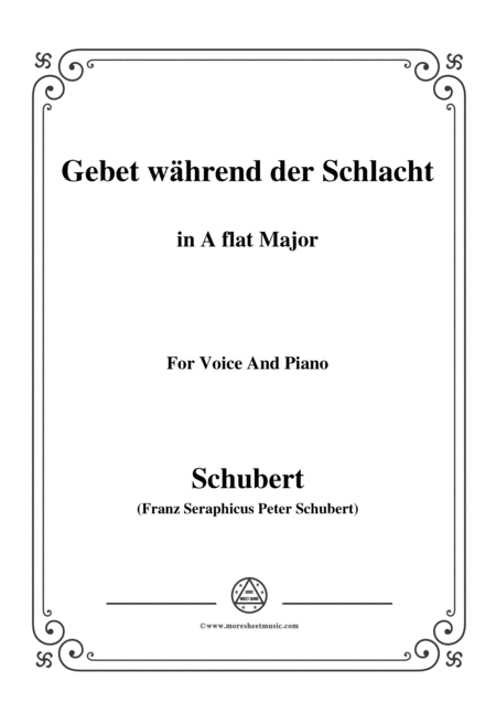 Schubert Gebet Whrend Der Schlacht In A Flat Major For Voice Piano Sheet Music