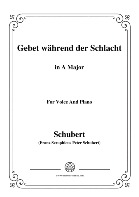 Schubert Gebet Whrend Der Schlacht In A Major For Voice Piano Sheet Music