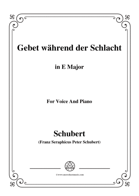 Free Sheet Music Schubert Gebet Whrend Der Schlacht In E Major For Voice Piano