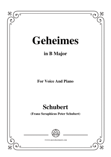 Schubert Geheimes Op 14 No 2 In B Major For Voice Piano Sheet Music